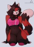  absurd_res ailurid anthro bottomless breasts clothed clothing faizenek female hi_res mammal pussy red_panda simple_background smile solo 