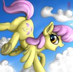  2019 absurd_res celsian cloud cutie_mark dock equid equine feathered_wings feathers female feral flying hi_res jewelry looking_at_viewer looking_back mammal my_little_pony parasol_(mlp) pterippus raised_tail sky solo underhoof wings 