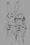  anthro bodily_fluids clothed clothing dipstick_ears disney duo ears_down ears_up english_text female frown jack_savage juantriforce042 judy_hopps lagomorph leporid male mammal multicolored_ears pivoted_ears rabbit simple_background sketch smile sweat text zootopia 