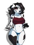  absurd_res anthro bedroom_eyes breasts canid canine canis clothed clothing dalmatian domestic_dog faizenek female grin hair half-closed_eyes hi_res looking_at_viewer mammal seductive simple_background smile solo white_background 