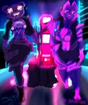  absurd_res anthro axelwolf big_breasts breasts canid canine clothed clothing duo epic_games female fortnite glowing hi_res lights looking_at_viewer mammal nipples puffy_nipples ragsy topless ursid video_games 