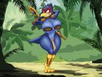  4:3 anthro avian big_breasts bird blush breasts cleavage clothed clothing crossgender dracojeff falco_lombardi falcon falconid female jewelry krystal loincloth looking_at_viewer melee_weapon navel necklace nintendo polearm solo spear star_fox thick_thighs video_games weapon wide_eyed wide_hips 