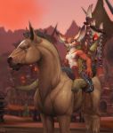  3d_(artwork) anthro blizzard_entertainment breasts canid digital_media_(artwork) duo equid equine female feral horse mammal navel nipples nude outside video_games vulpera warcraft 