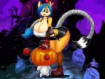  2019 4:3 able_ellis anthro big_breasts black_nose blue_eyes blue_hair bottomwear breasts canid canine clothing cosplay dracojeff duo female final_fantasy final_fantasy_vii food footwear fox fruit glowing glowing_eyes hair halloween holidays mammal moogle navel nipple_outline open_mouth plant pumpkin shoes size_difference skirt smile square_enix standing thick_thighs tifa_lockhart tombstone video_games wide_hips wings 