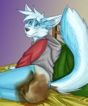  ambiguous_gender anthro bed biped blowout canid canine clothing diaper digital_media_(artwork) feces fennec fox fur furniture hair hi_res hoodie leaking_diaper mammal marealeopard messy_diaper on_bed rear_view scat smearing soiling solo topwear 