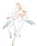  angel blonde_hair breasts feathered_wings feathers female hair hooves horn hybrid luckypan mammal prisha solo wings 