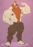  2016 anthro big_bulge big_muscles body_hair bottomwear brown_nipples brown_nose bulge chest_hair clothed clothing eyebrows flexing hair happy_trail hi_res hybrid kazushi looking_at_viewer male mammal maul_(nurthug) muscular muscular_male nipples nurthug orc pants plantigrade red_hair solo standing thick_eyebrows topless tusks ursid yellow_eyes 