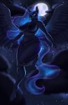  2019 absurd_res anthro anthrofied areola armor belly big_breasts blue_eyes breasts equid ethereal_hair female friendship_is_magic headgear helmet hi_res hooves horn joenobody_(artist) mammal moon my_little_pony night nightmare_moon_(mlp) nipples nude pseudo_hair slit_pupils solo star wide_hips winged_unicorn wings 