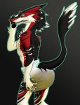  5_fingers anthro biped blowout bodily_fluids clothed clothing diaper embarrassed feces fingers fur genital_fluids hair hi_res humanoid_hands leaking_diaper male marealeopard messy_diaper scat sergal side_view soiling standing topless urine watersports wet_diaper wetting 