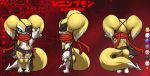  digimon digimon_(species) eye_patch eyewear fan_character female furball hi_res hybrid impmon model_sheet renamon renimpmon renimpmon_x short_stack solo wide_hips 