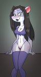  absurd_res black_hair blush breasts cleavage clothed clothing creepella_von_cacklefur female geronimo_stilton_(series) green_eyes hair hi_res kythos legwear lips lipstick makeup mammal mouse murid murine purple_lips rodent solo thigh_highs wide_hips 