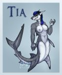  2019 4_fingers abs absurd_res anthro baring_teeth big_breasts black_body black_sclera black_skin blue_hair border breasts character_name claws countershade_tail countershade_torso countershading english_text female fin fingers fish front_view full-length_portrait gills gradient_background great_white_shark grey_background grey_body grey_skin grey_stripes hair half-closed_eyes hi_res hybrid idoodle2draw lamnid lamniform looking_aside looking_at_viewer looking_away looking_back marine markings model_sheet multicolored_body multicolored_skin muscular muscular_female navy_hair nipples nude portrait pose purple_eyes purple_hair purple_tongue requiem_shark scalie scar shark sharp_teeth signature simple_background smile solo stripes teeth text three-quarter_view tiamat tiger_shark tomboy tongue white_body white_countershading white_skin yellow_eyes 
