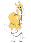  anthro blue_eyes breasts canid chain collar color_edit colored digimon digimon_(species) edit felicity_longis female fur hi_res mammal nipple_piercing nipples piercing pussy renamon simple_background smile solo standing white_background white_body white_fur wide_hips yawg yellow_body yellow_fur 