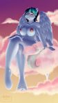  anthro big_breasts breasts cloud crossed_legs delta_vee equid equine female hi_res mammal mature_female my_little_pony nude pterippus pussy striped-chocolate wings 