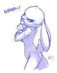  ! 2017 alec8ter anthro arms_tied ball_gag bdsm blush bondage bound butt clothed clothing disney ears_down english_text female gag judy_hopps lagomorph leotard leporid looking_at_viewer mammal pivoted_ears rabbit scut_tail simple_background sketch solo text white_background zootopia 