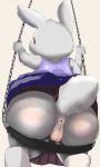  2019 anus ave big_butt blush bottomwear butt chain clothing cub female hi_res lagomorph leporid looking_back low-angle_view mammal milen pussy rabbit skirt swing young 
