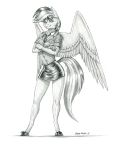  2019 anthro baron_engel bottomwear clothed clothing crossed_arms equid equine eyewear female friendship_is_magic goggles graphite_(artwork) hi_res horse large_wings looking_at_viewer mammal monochrome my_little_pony pencil_(artwork) pony pterippus rainbow_dash_(mlp) skirt solo traditional_media_(artwork) unguligrade_anthro uniform wings 