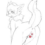  &lt;3 1:1 anthro anus blush bodily_fluids breasts butt canid canine censored erumeruta female fur horn kemono looking_at_viewer looking_back mammal medium_breasts nipples nude open_mouth presenting presenting_hindquarters pussy raised_tail simple_background solo sweat white_background 