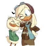  &lt;3 2019 anatid anseriform avian beak bird bottomless clothed clothing della_duck disney duck ducktales ducktales_(2017) eyes_closed eyewear feathers female goggles goggles_on_head hi_res hoodie louie_duck male one_eye_closed orange_beak scarf sharkgill simple_background smile topwear white_background white_body white_feathers wink 