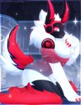 absurd_res black_body black_fur clothing female fluffy fur futuristic hi_res koveliana looking_at_viewer machine noisy_(character) protogen red_body red_fur robot science_fiction solo white_body white_fur 