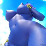  1:1 3d_(artwork) anthro anthrofied areola big_breasts breasts day digital_media_(artwork) eqamrd equid female friendship_is_magic horn jewelry low-angle_view mammal my_little_pony navel nipples nude patreon patreon_logo princess_luna_(mlp) sky solo unicorn 