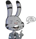  alpha_channel anthro black_body black_fur buckteeth clothed clothing dialogue dipstick_ears disney english_text facial_markings fur gesture grey_body grey_fur gud head_markings jack_savage lagomorph leporid male mammal markings multicolored_ears open_mouth rabbit simple_background solo speech_bubble standing suit teeth text tongue transparent_background zootopia 