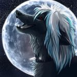  1:1 2011 black_body black_fur black_lips black_nose canid canine collar detailed_background digital_media_(artwork) feral full_moon fur hair lips mammal moon night open_mouth outside red_eyes sky solo star starry_sky teeth tongue white_hair wolfroad 