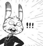  ! anthro black_and_white bodily_fluids buckteeth clothed clothing dipstick_ears disney ears_up facial_markings gud head_markings head_tuft jack_savage lagomorph leporid low_res male mammal markings monochrome multicolored_ears necktie open_mouth rabbit reaction_image simple_background solo suit surprise sweat sweatdrop teeth white_background wide_eyed zootopia 