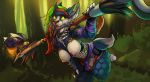  2019 anthro areola breasts capcom chazcatrix day detailed_background felid feline female forest grass green_eyes hi_res lynx mammal monster_hunter nipples open_mouth outside solo teeth tongue tree video_games 