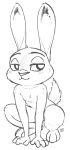  alec8ter all_fours anthro blush cheek_tuft crouching disney ears_up female flat_chested front_view half-closed_eyes judy_hopps lagomorph leporid looking_at_viewer mammal nude rabbit scut_tail simple_background sketch smile solo tuft white_background zootopia 