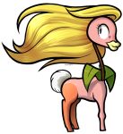  black_eyes blonde_hair cotton_tail deloris_(pokemon_clover) fak&eacute;mon female hair leaf long_neck palaceofchairs pink_body pink_skin pok&eacute;mon_clover smile solo video_games 