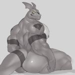  1:1 2017 anthro anus barely_visible_anus big_butt big_muscles big_pecs butt casual_nudity digimon digimon_(species) digital_drawing_(artwork) digital_media_(artwork) glistening glistening_body glistening_skin guilmon looking_at_viewer looking_back male muscular muscular_arms muscular_male nipples nude pecs rear_view scalie showing_teeth simple_background sitting smile smirk solo thick_neck white_background yellow_eyes zerobadguy 