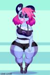  absurd_res anthro breasts bubble_gum female hair hi_res mammal mei_(somescrub) pink_hair solo somescrub thick_thighs ursid wide_hips 