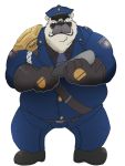  2014 anthro bluewhale127 bottomwear clothing hat headgear headwear hi_res humanoid_hands league_of_legends male mammal overweight overweight_male pants polar_bear police_uniform riot_games shirt simple_background solo topwear uniform ursid ursine video_games volibear white_background 