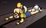  animal_crossing bdsm blood bodily_fluids bondage bound canid canine canis circular_saw crying domestic_dog e254e female hi_res imminent_death isabelle_(animal_crossing) mammal nintendo solo tears torture video_games 