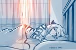  2019 anthro bed bedroom blush breasts casual_nudity chest_tuft cleavage clothed clothing conditional_dnp convenient_censorship curtains felid female first_person_view flora_(twokinds) fur furniture hi_res inside keidran looking_at_viewer lying mammal monochrome navel nude on_bed on_side pantherine pillow sketch smile solo striped_body striped_fur stripes tiger tom_fischbach tuft twokinds under_covers webcomic window 