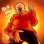  1:1 animated_skeleton bone clothed clothing english_text gesture lizheru male middle_finger not_furry papyrus_(undertale) profanity skeleton solo text undead undertale video_games watermark 