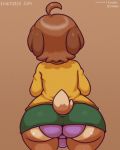  2019 animal_crossing anthro big_butt brown_body brown_fur brown_hair bulge butt canid canine canis clothed clothing crossdressing digby_(animal_crossing) domestic_dog fluffyfrumples fur girly hair male mammal nintendo panties pink_clothing pink_panties pink_underwear shih_tzu solo toy_dog underwear video_games 