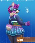  2019 absurd_res anthro big_butt blue_background blue_eyes bra breasts butt camelid clothed clothing digital_media_(artwork) dj_bop epic_games eyewear female fortnite fur gatogenerico glasses hair halfbodie headphones hi_res huge_butt legwear llama looking_at_viewer looking_back mammal open_mouth pink_body pink_fur short_hair simple_background smile solo tongue top topwear underwear video_games wiggling_tail yoga_pants 