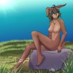  1:1 2019 anthro blue_eyes breasts darkghost digital_media_(artwork) female fur hair hi_res lagomorph leporid mammal multicolored_ears multicolored_tail nude rabbit solo teeth 