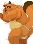  2015 anthro bed belly bluewhale127 butt canid canine clothing fundoshi furniture hi_res humanoid_hands japanese_clothing male mammal overweight overweight_male raccoon_dog solo tanuki underwear 