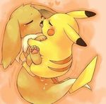  &lt;3 artist_request closed_eyes eevee eyes_closed feet furry heart kiss lowres nintendo pawpads paws pikachu pokemon sex soles toes 