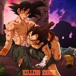  2boys after_sex aftersex anal_fingering ass cum cumshot dragon_ball dragonball_z fingering injury male male_focus men multiple_boys saiyan son_goku son_gokuu tail topless vegeta wounds yaoi 