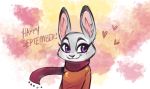  ! &lt;3 anthro blush clothed clothing dipstick_ears disney ears_up english_text female half-length_portrait inner_ear_fluff judy_hopps lagomorph leporid mammal multicolored_ears portrait purple_eyes rabbit scarf smile solo sweater text topwear yelnatsdraws zootopia 