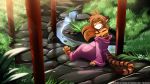  16:9 2019 4_toes anthro bare_shoulders barefoot brown_hair claws clothed clothing conditional_dnp creek detailed_background digitigrade feet felid female flora_(twokinds) fur furgonomics hair hi_res japanese_clothing keidran kimono looking_at_viewer looking_back mammal multicolored_body multicolored_fur nature one_eye_closed orange_body orange_fur outside pantherine partially_clothed path plant rear_view sitting smile solo spread_toes striped_body striped_fur stripes tiger toes tom_fischbach twokinds water webcomic white_body white_fur wink yellow_eyes 