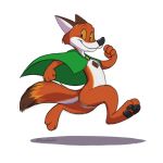  1:1 anthro canid canine ciderbunart cloak clothing dipstick_tail fox fur hi_res male mammal mostly_nude multicolored_tail orange_body orange_fur red_fox running shadow signature simple_background solo white_background white_body white_fur yellow_eyes 