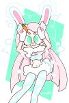  &lt;3 &lt;3_eyes 2019 animal_humanoid anthro biped blue_body blue_fur blush breasts bubble butt carrot clothed clothing digital_media_(artwork) female food fur gloves green_eyes hair handwear hi_res humanoid lagomorph lagomorph_humanoid leggings legwear leporid leporid_humanoid looking_at_viewer mammal mammal_humanoid multicolored_body multicolored_fur niceglitch paws plant rabbit rabbit_humanoid simple_background small_breasts smile solo two_tone_body two_tone_fur usawa_fuwakaru vegetable white_body white_fur 