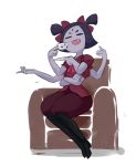  6_arms accessory anthro arachnid arthropod clothed clothing cup fangs female hair_accessory hair_bow hair_ribbon looking_at_viewer maximumpingas muffet multi_arm multi_limb open_mouth ribbons smug solo spider tea_cup undertale video_games 