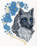  2019 blkue_eyes canid canine canis fur grey_body grey_fur headshot_portrait katie_hofgard mammal portrait smile traditional_media_(artwork) wolf 