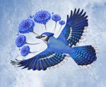  2018 ambiguous_gender avian beak bird black_beak blue_body blue_feathers digital_media_(artwork) feathered_wings feathers feral katie_hofgard solo spread_wings wings 